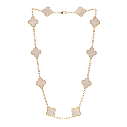 Van Cleef & Arpels 18K Yellow Gold Mother of Pearl 10 Motifs Vintage Alhambra Necklace 3 of 7