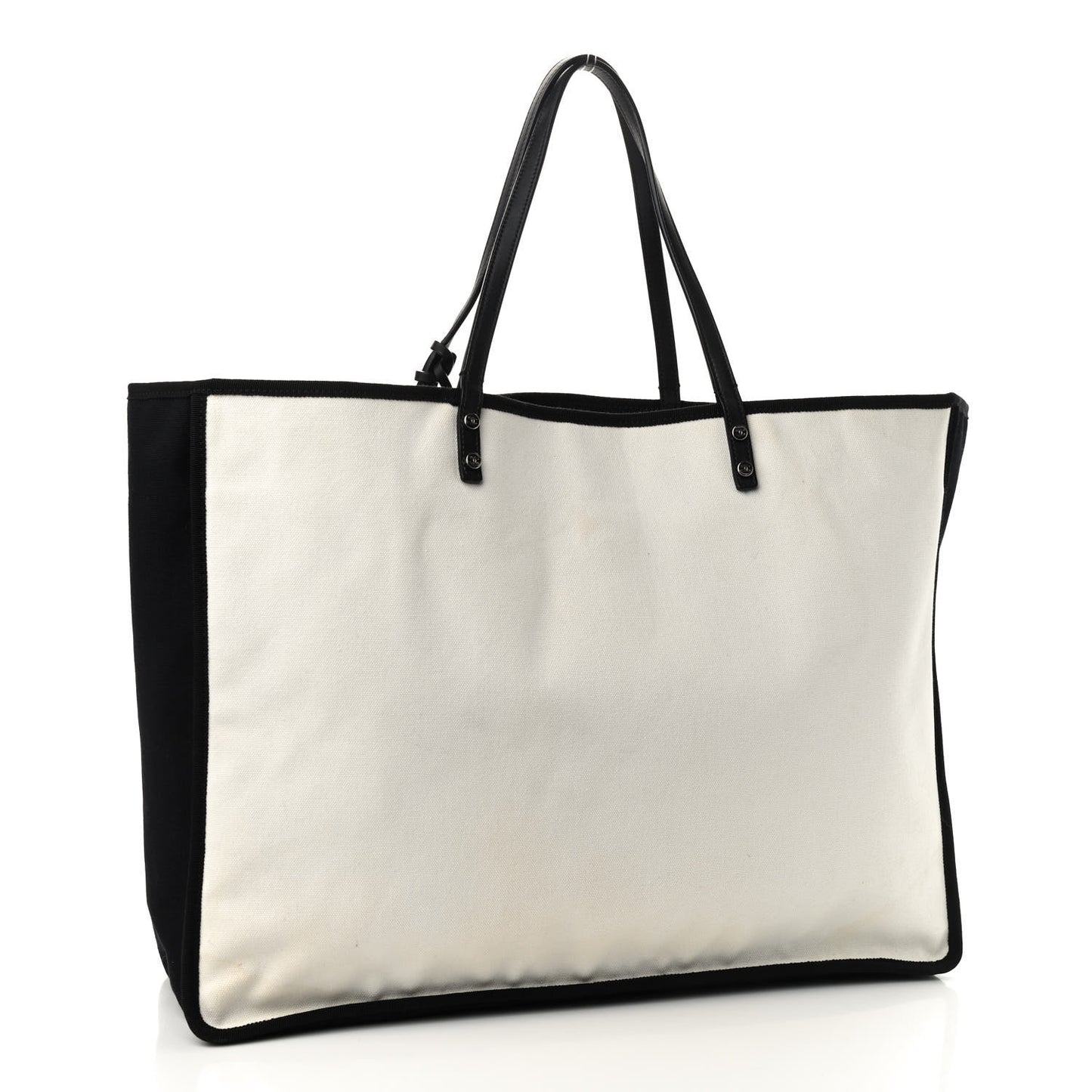 Canvas Calfskin Large Let's Demonstrate Tote White Black