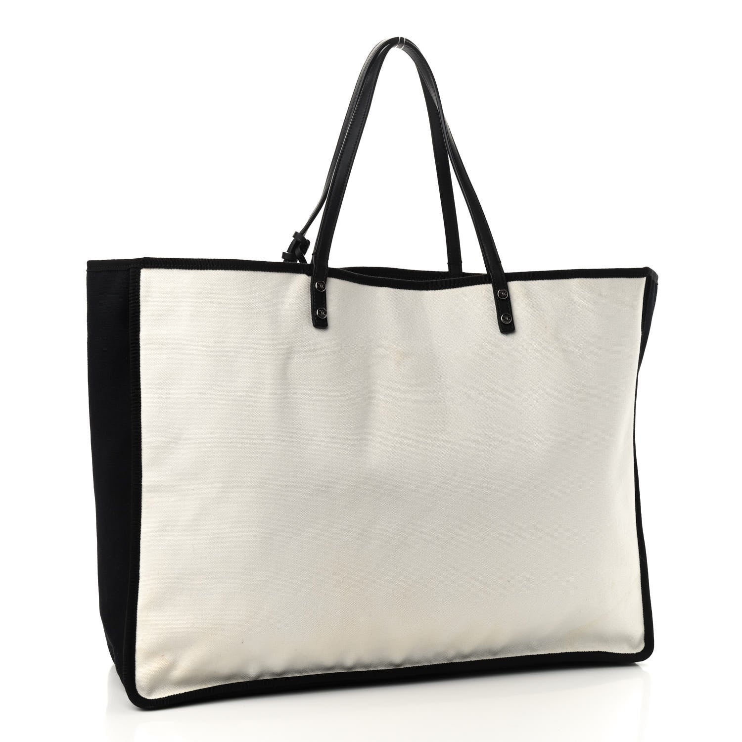 Chanel Canvas Calfskin Large Let's Demonstrate Tote White Black 3 of 10
