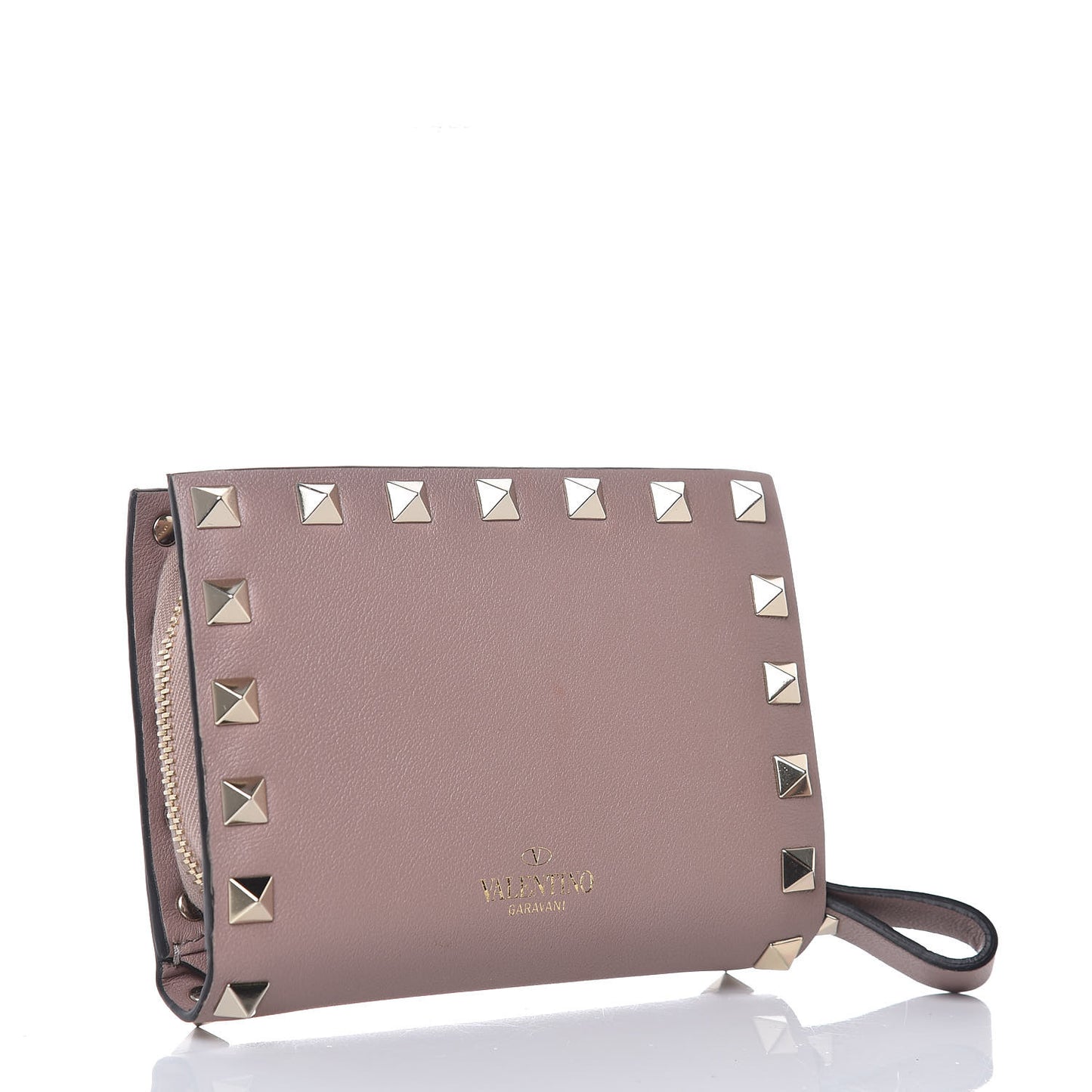 Calfskin Rockstud Compact Bi-Fold Wallet Poudre