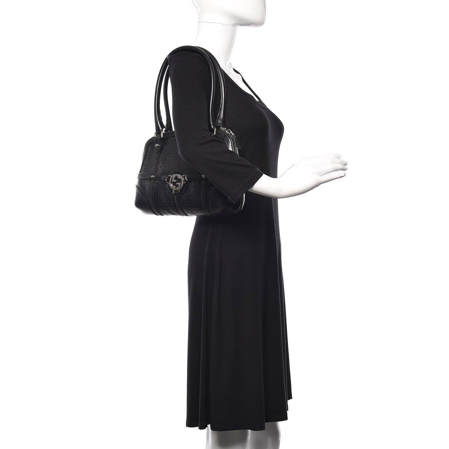 Gucci Perforated Calfskin Reins Tote Black 2 of 12