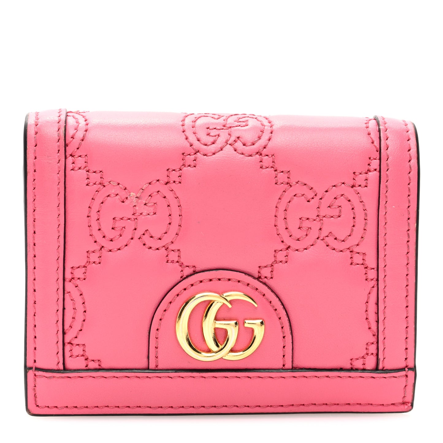 Calfskin GG Matelasse Card Case Wallet Rhodamine Pink