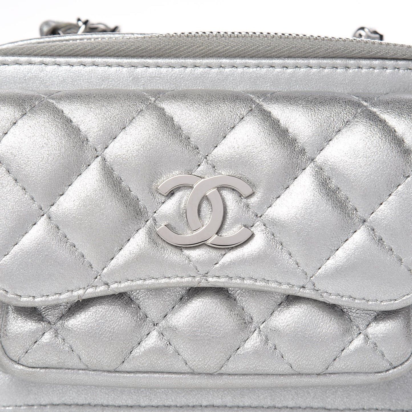 Metallic Lambskin Quilted Mini Pocket Box Camera Case Silver