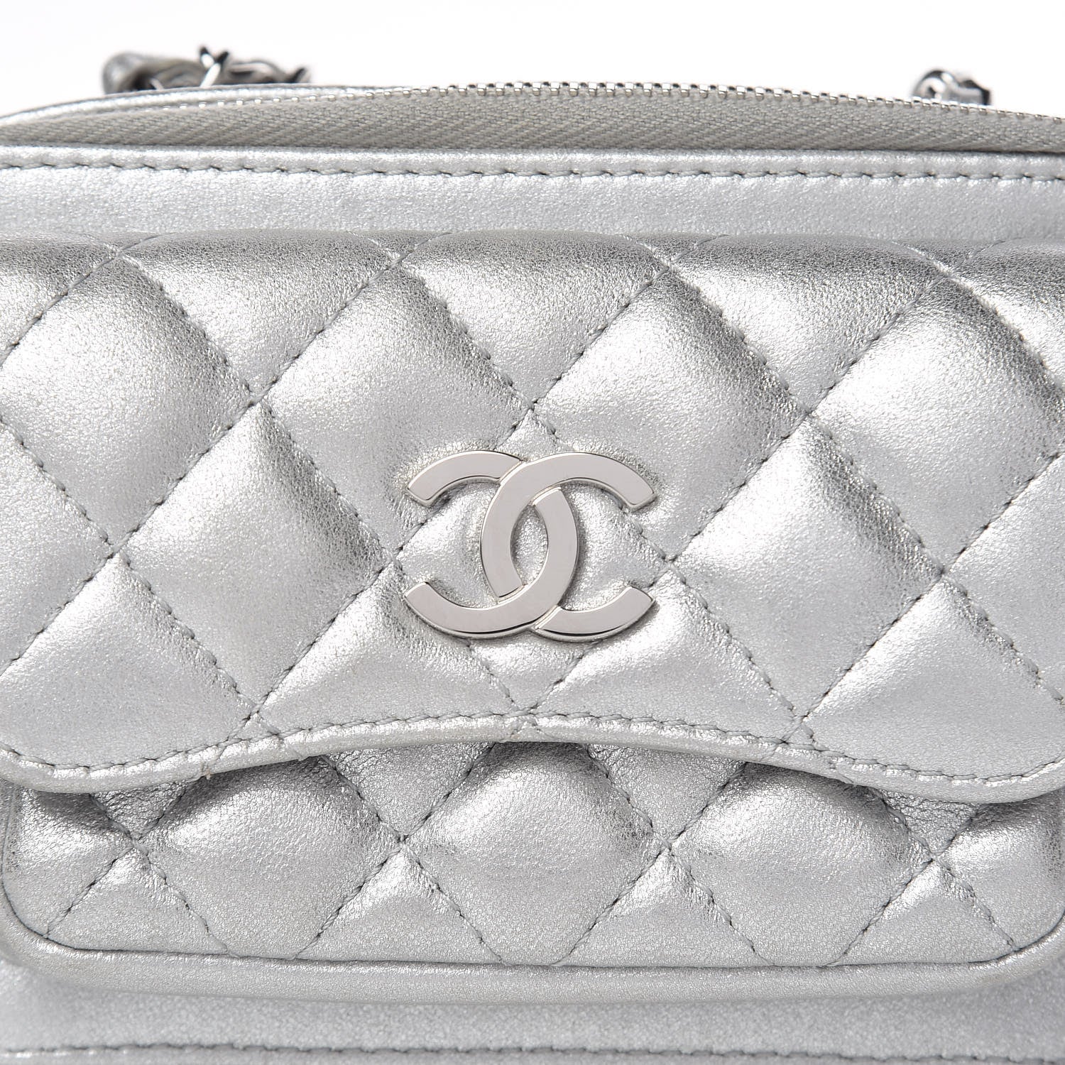 Chanel Metallic Lambskin Quilted Mini Pocket Box Camera Case Silver 11 of 15