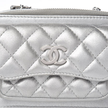 Chanel Metallic Lambskin Quilted Mini Pocket Box Camera Case Silver 11 of 15