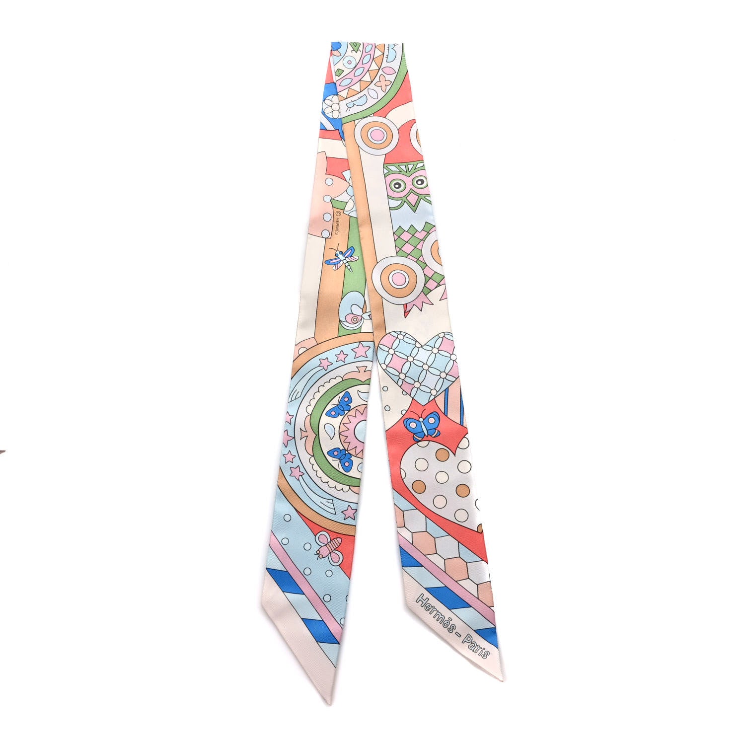 Hermes Silk Les Murmures De La Foret Twilly Beige Rose Bleu 2 of 4