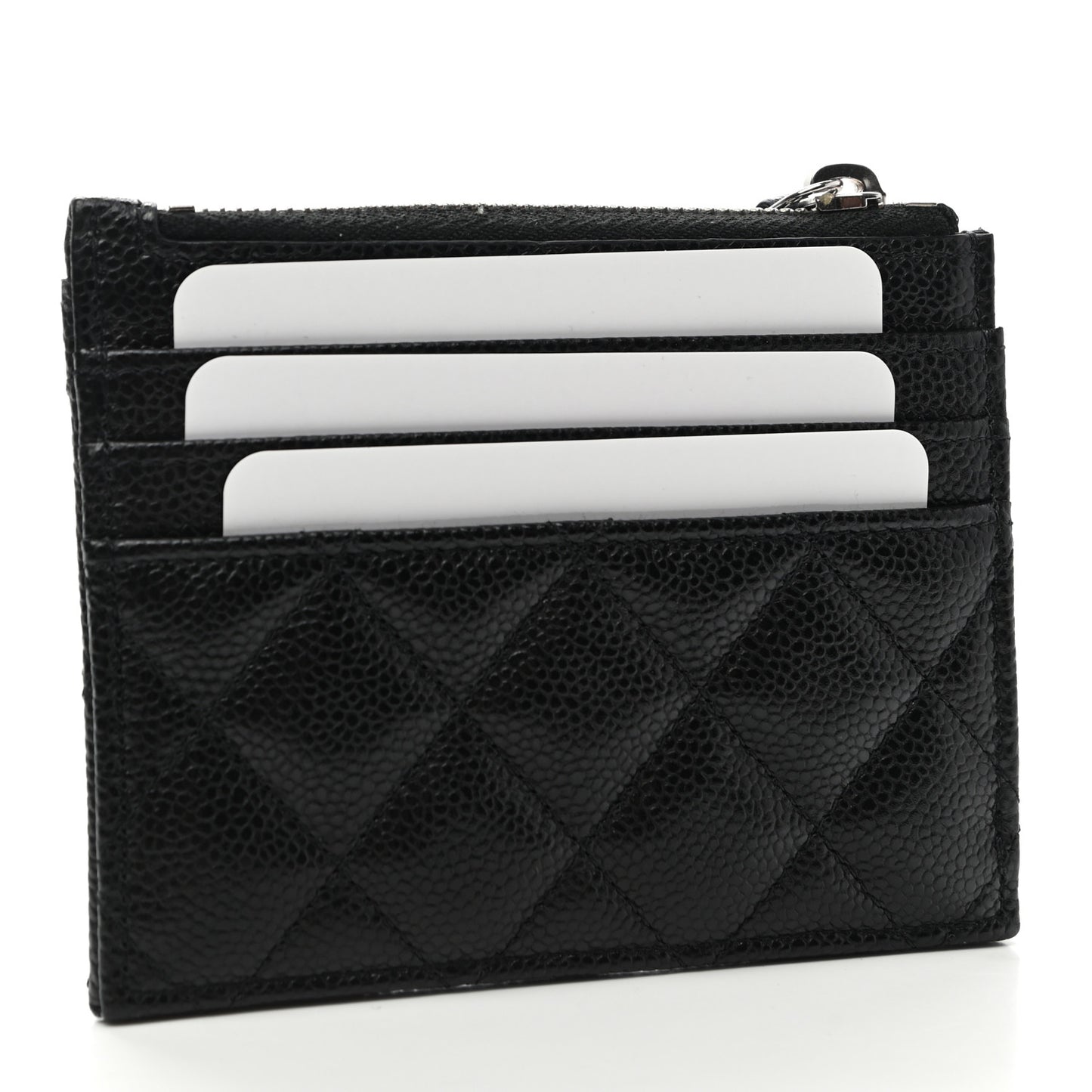 Caviar Quilted CC Zip Card Holder Black