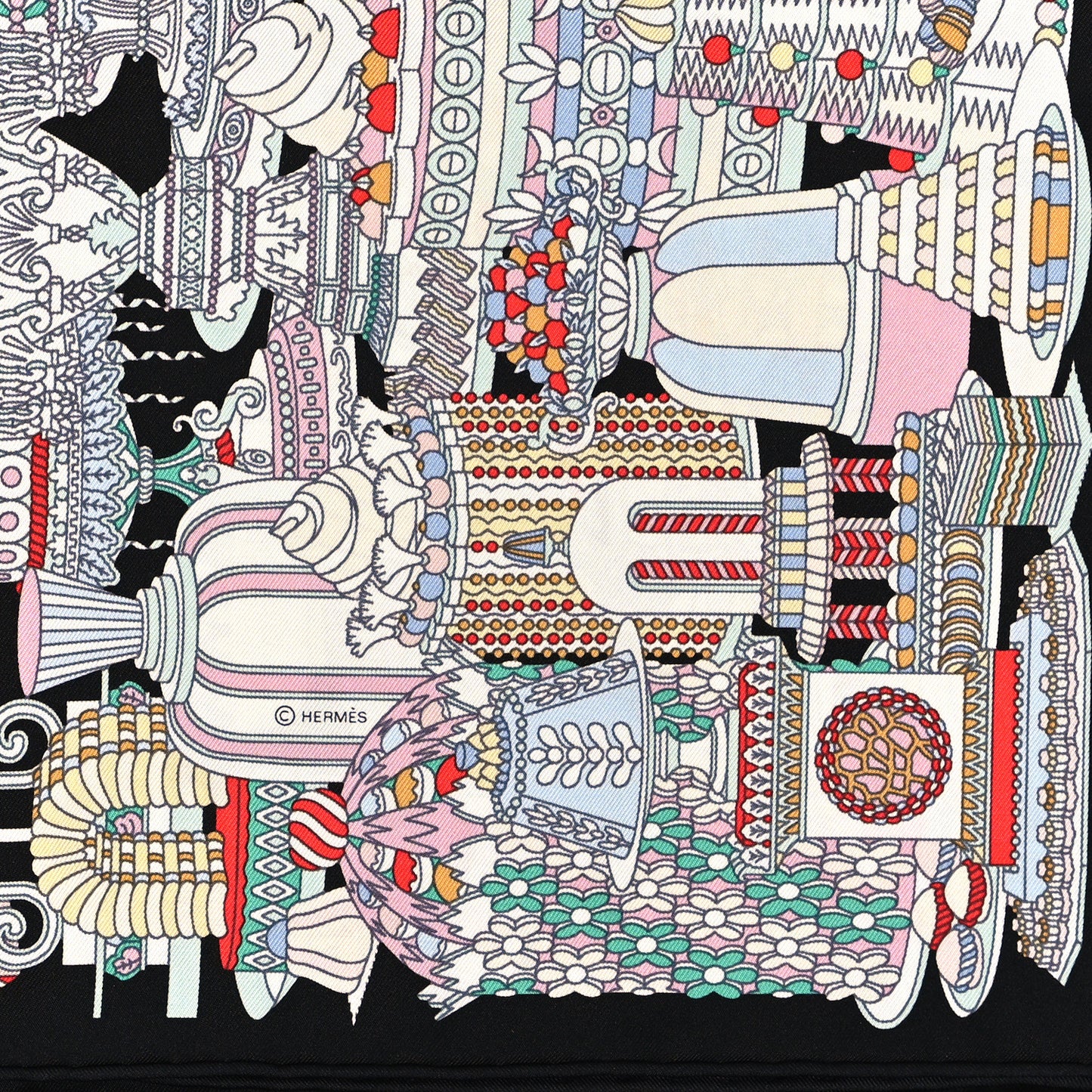 Silk La Patisserie Francaise Scarf 90 Black Menthol Multicolor