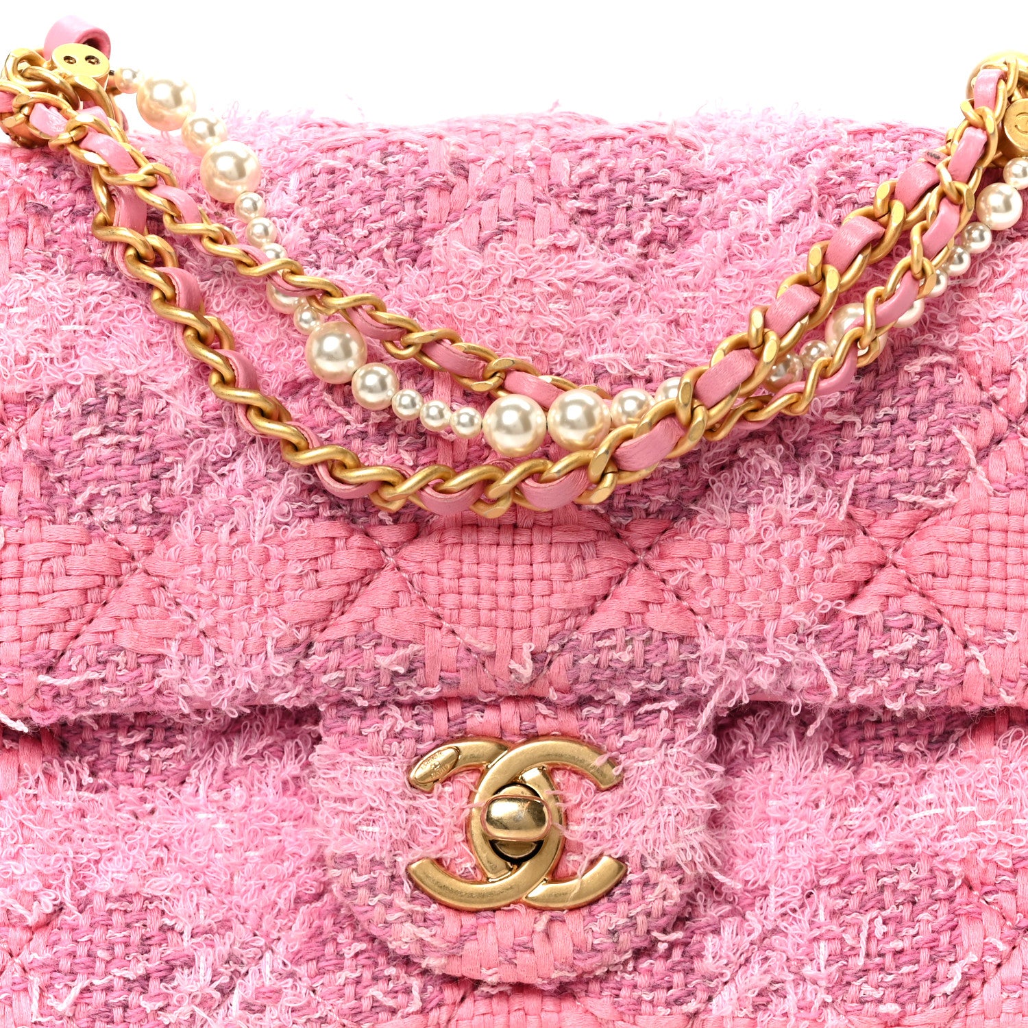 Chanel Tweed Quilted Pearl Twist Mini Square Flap Pink Dark Pink 9 of 12