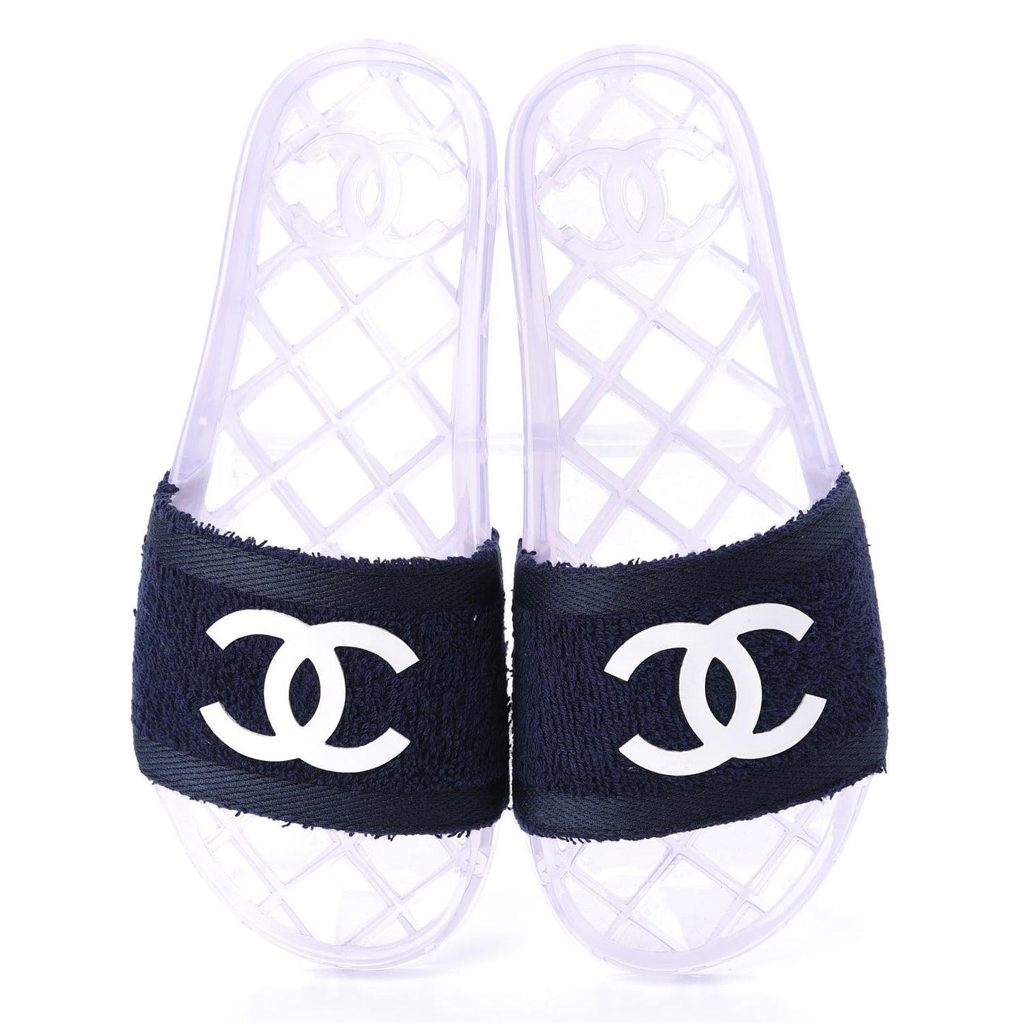 PVC Transparent Fabric CC Flat Slide Sandals 37 Navy
