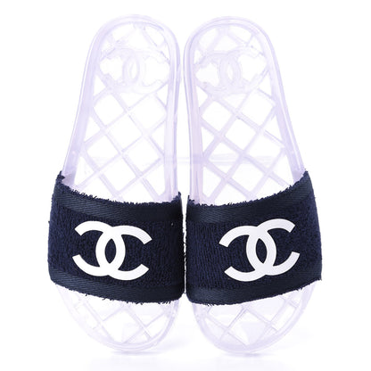 Chanel PVC Transparent Fabric CC Flat Slide Sandals 37 Navy 5 of 11
