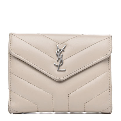 Saint Laurent Lambskin Y Quilted Monogram Compact Loulou Wallet Nude Powder 1 of 12