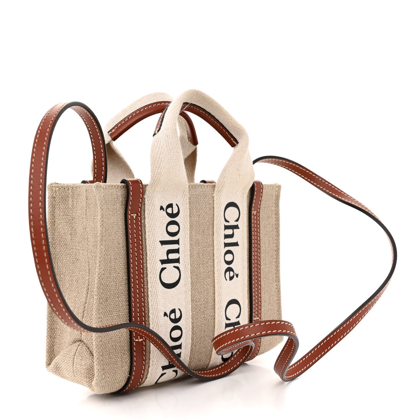 Cotton Calfskin Mini Woody Ribbon Tote White Brown