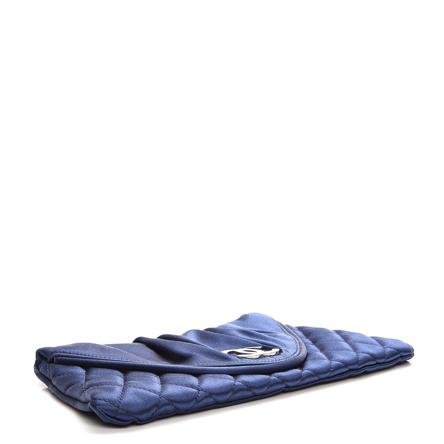 Chanel Satin Quilted Half Moon Clutch Blue 4 of 7