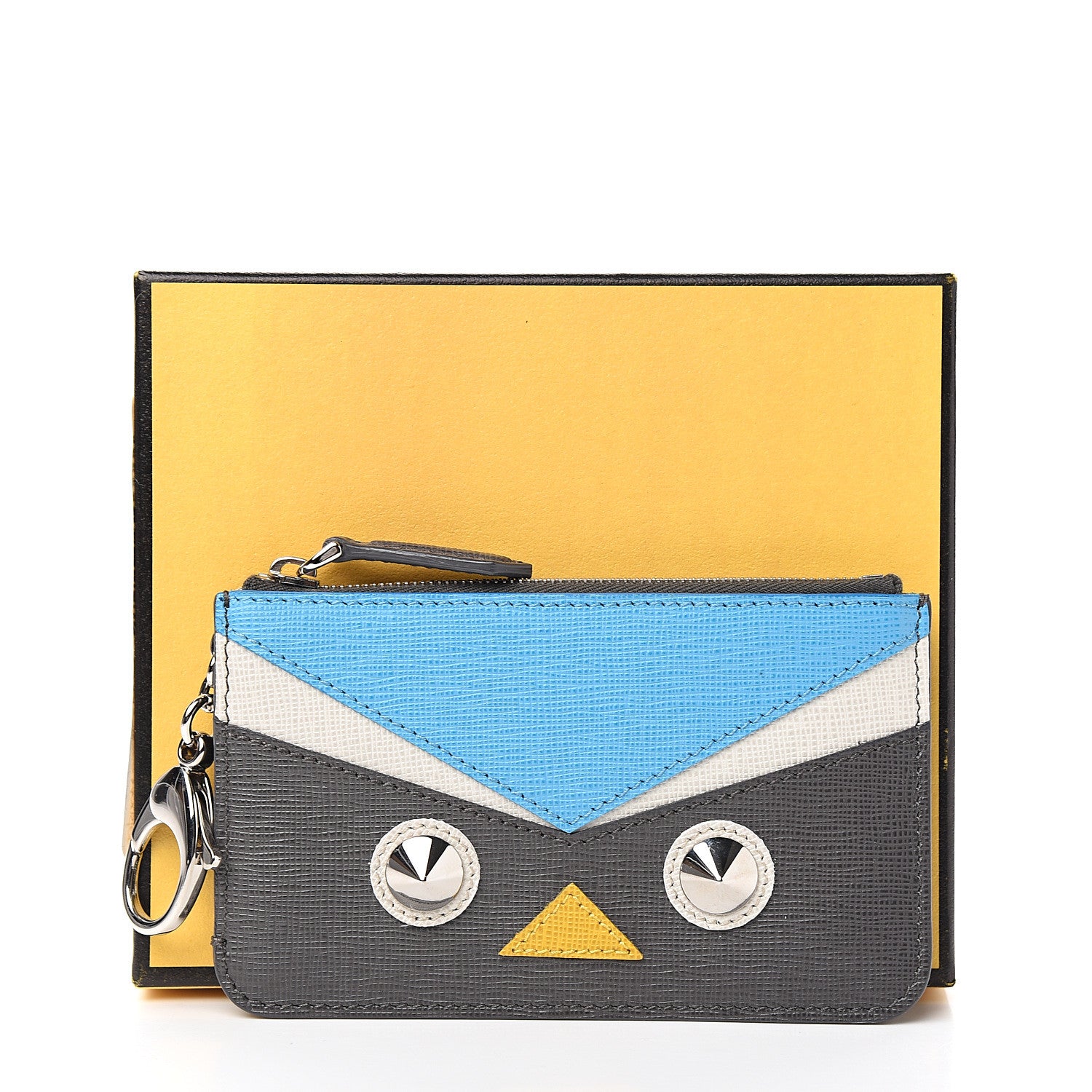 Fendi Vitello Elite QuTweet Studded Coin Pouch Key Case Asfalto Multicolor 7 of 7