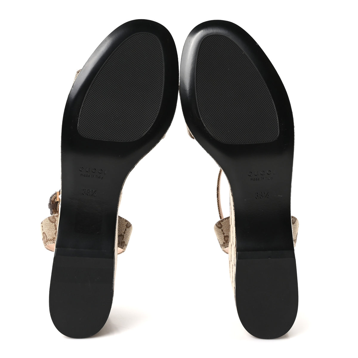 Gucci Monogram Nappa Chalotte Horsebit Ankle Strap 75mm Flatform Sandals 38.5 Beige Ebony 6 of 9