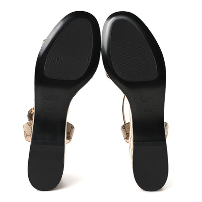 Gucci Monogram Nappa Chalotte Horsebit Ankle Strap 75mm Flatform Sandals 38.5 Beige Ebony 6 of 9