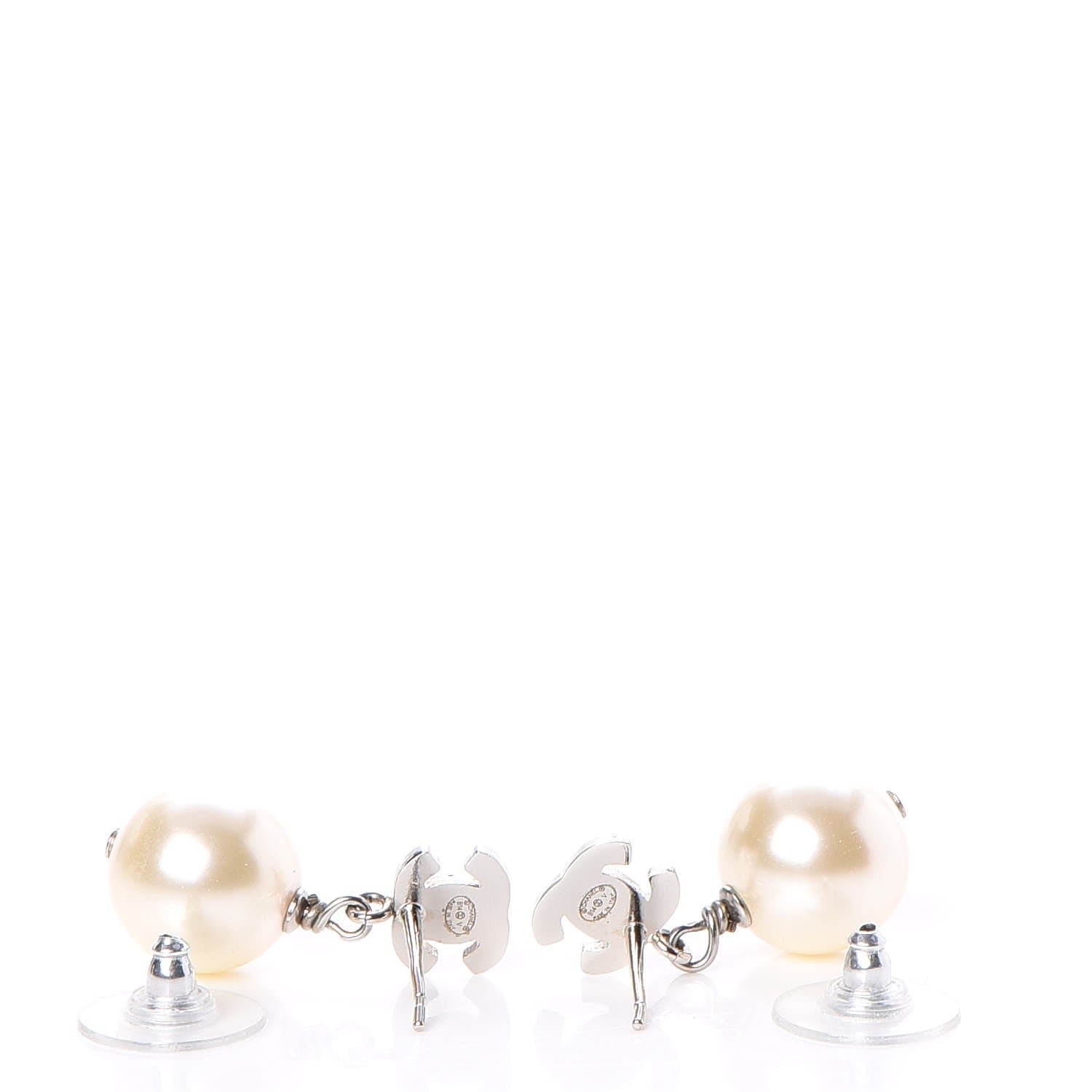 Chanel Crystal Pearl CC Drop Earrings Silver 3 of 5