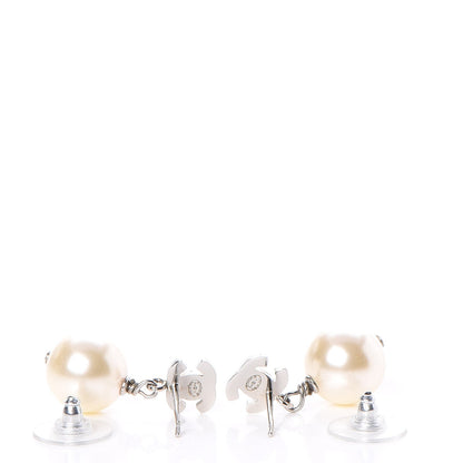 Chanel Crystal Pearl CC Drop Earrings Silver 3 of 5