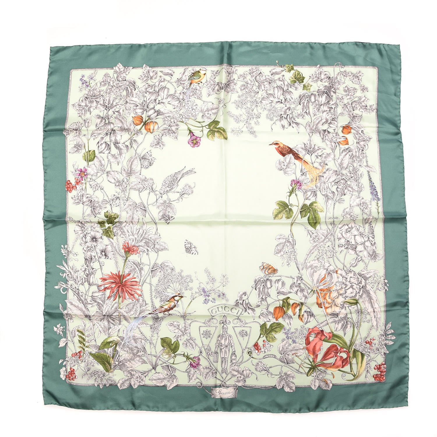 Gucci Silk Twill Wondergardenia Square Scarf Emerald 1 of 5