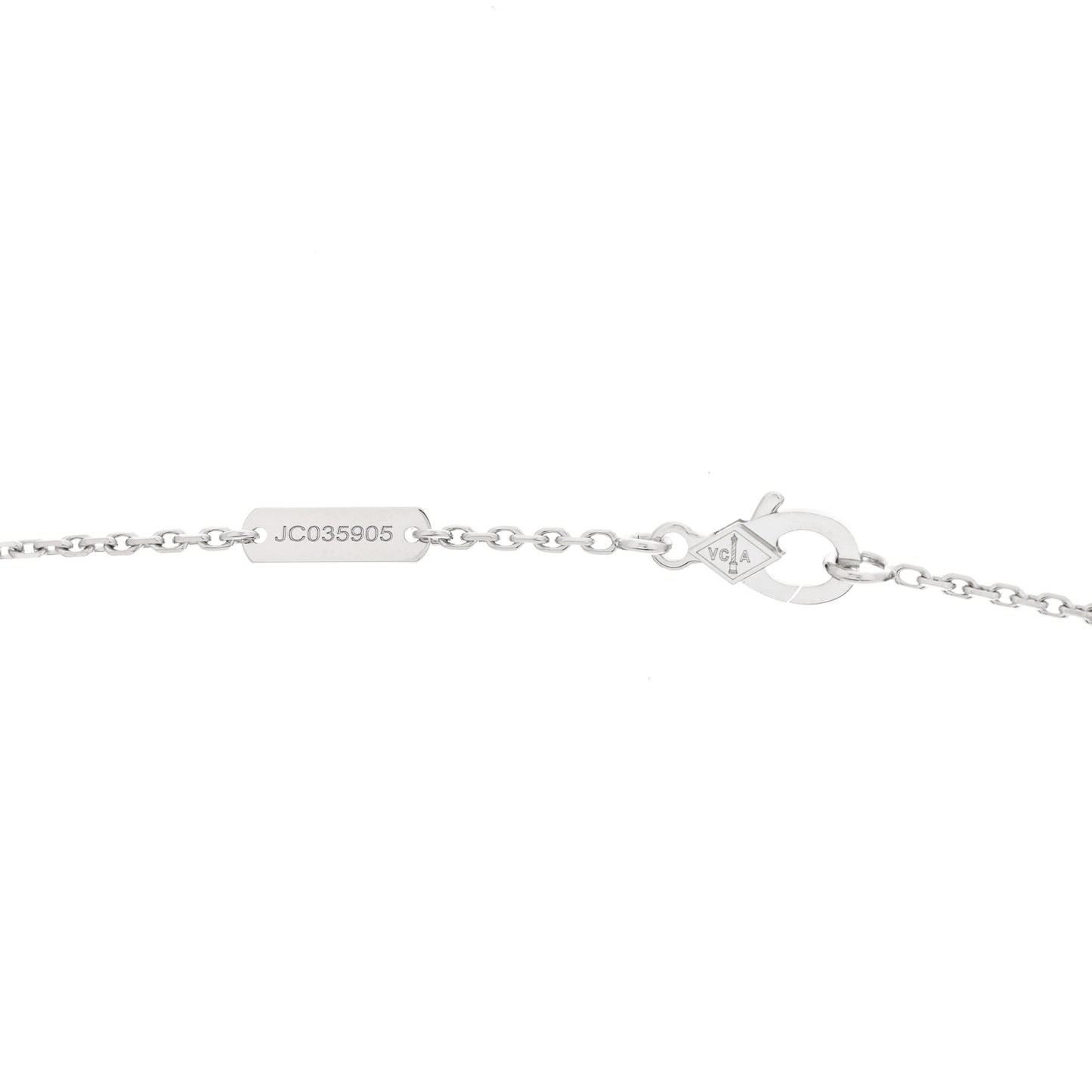 18K White Gold Diamond Guilloche Vintage Alhambra Pendant Necklace