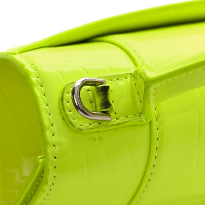 Balenciaga Semi Shiny Calfskin Crocodile Embossed Hourglass Top Handle Bag XS Yellow 11 of 13