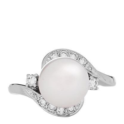 Mikimoto Platinum Diamond Akoya Cultured Pearl 8mm Ring 49 5 1 of 5
