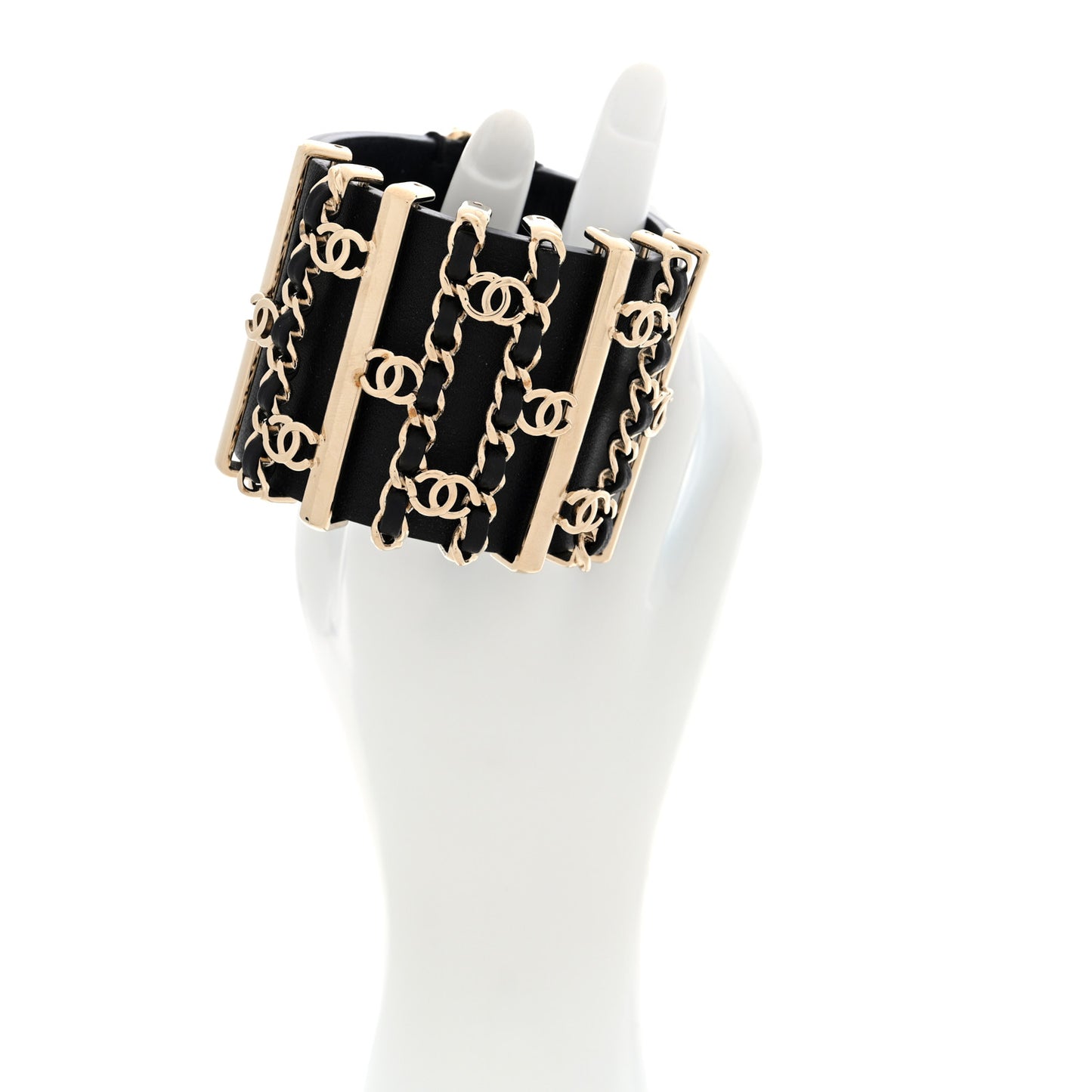 Lambskin Chain CC Bracelet L Black Gold