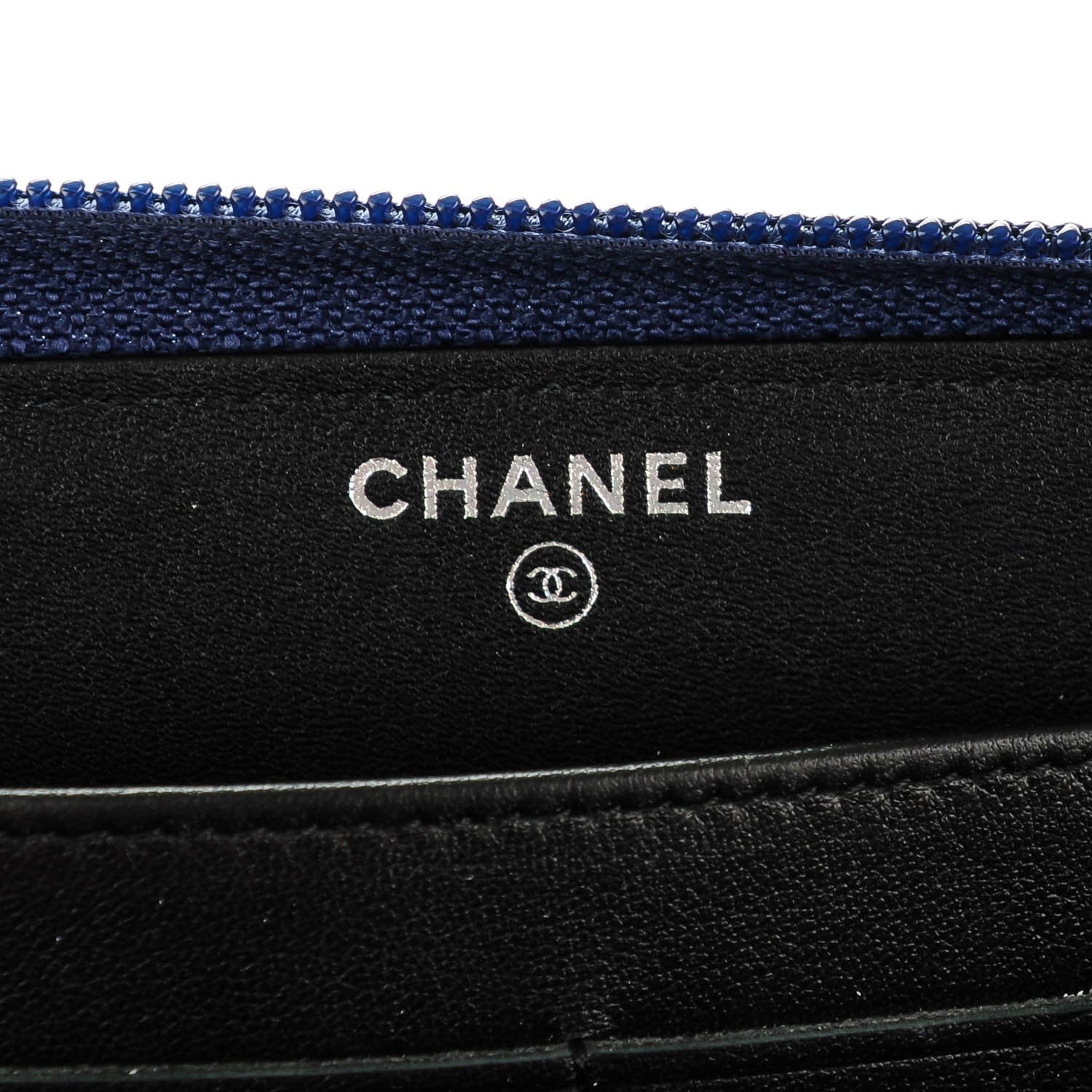 Chanel Calfskin Large Bi-Color Zip Around Boy Wallet Black Navy 6 of 8