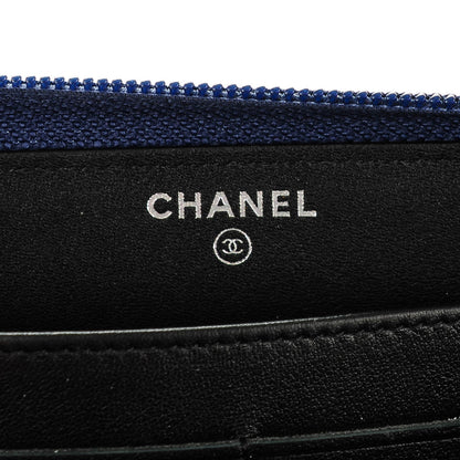 Chanel Calfskin Large Bi-Color Zip Around Boy Wallet Black Navy 6 of 8