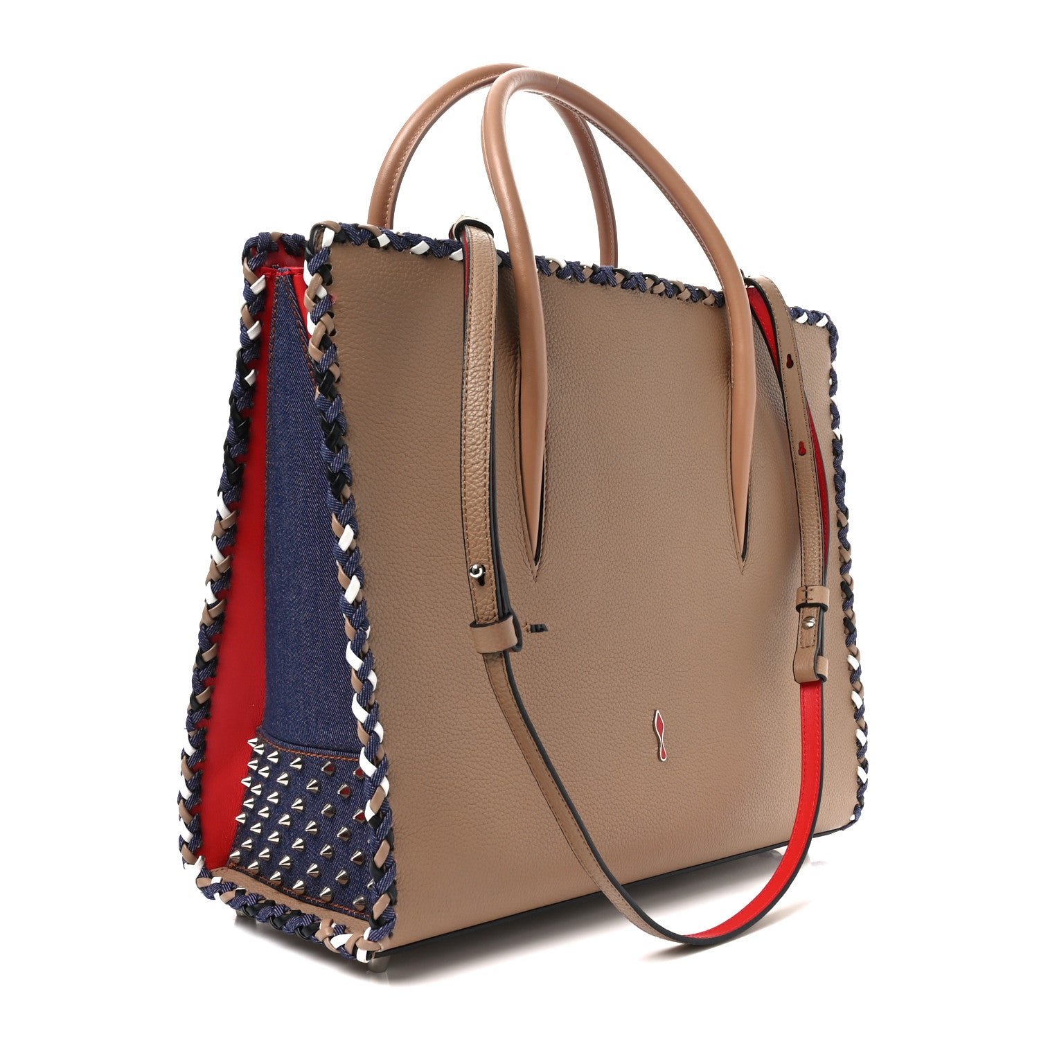 Christian Louboutin Calfskin Mexinodo Beaded Studded Triple Gusset Large Paloma Beige Blue 3 of 8