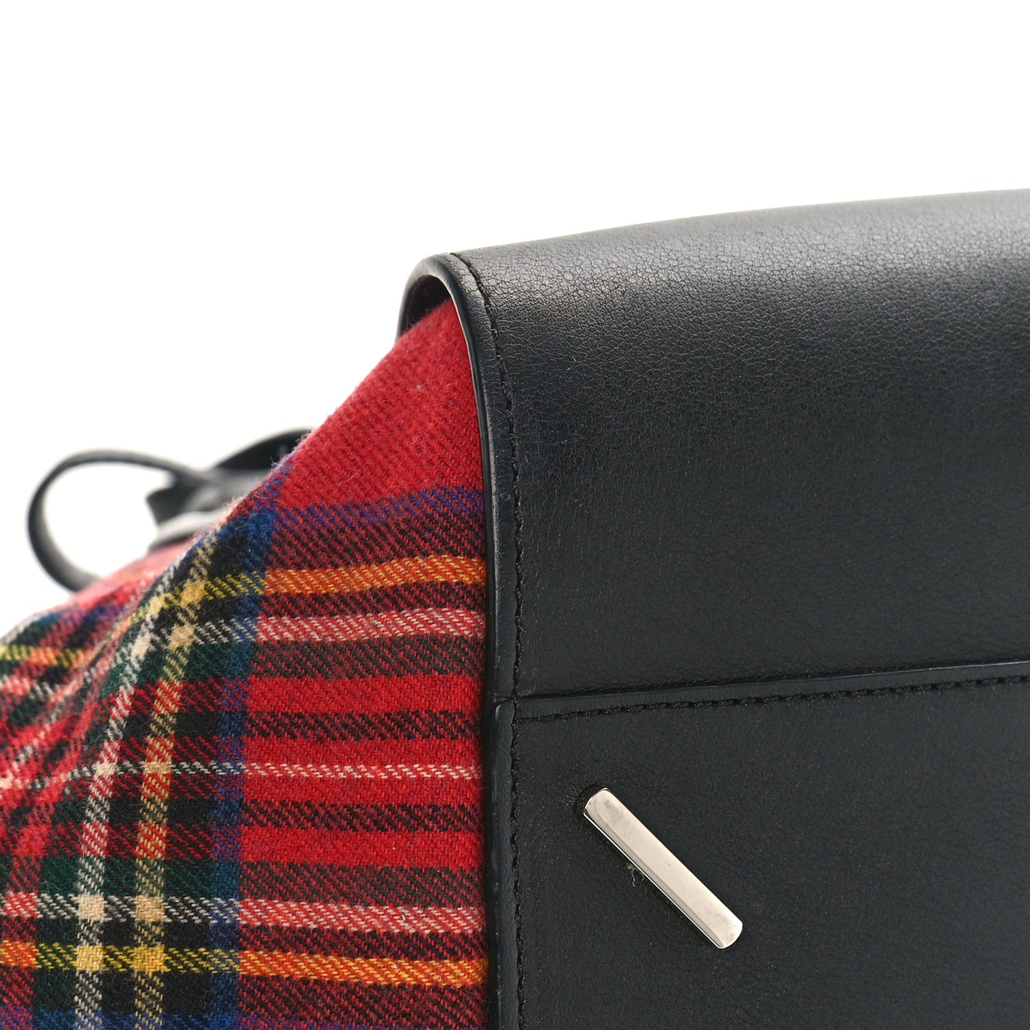 Wool Calfskin Small Hammock Shoulder Bag Black Red Tartan
