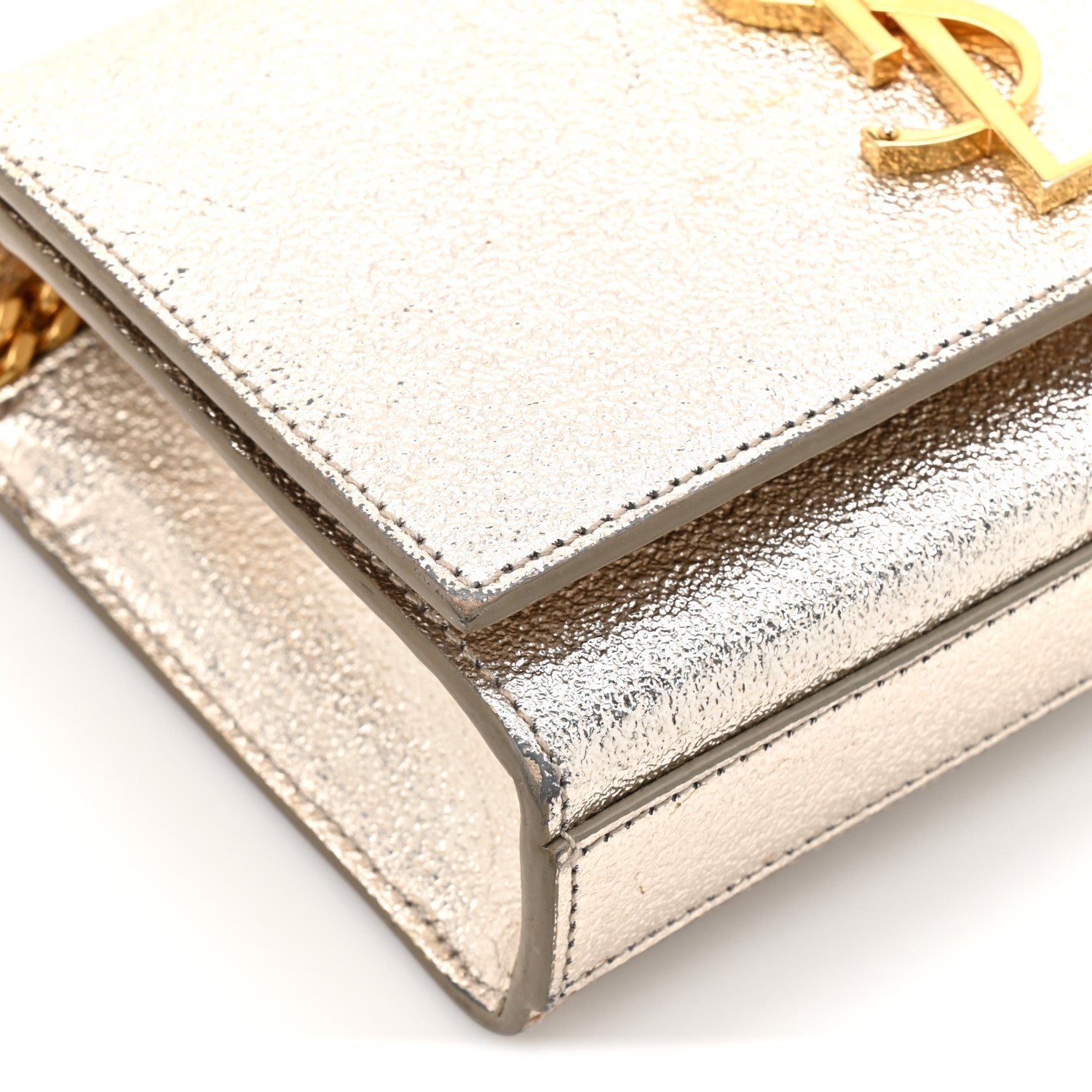 Saint Laurent Metallic Calfskin Small Classic Monogram Kate Satchel Platine 20 of 29
