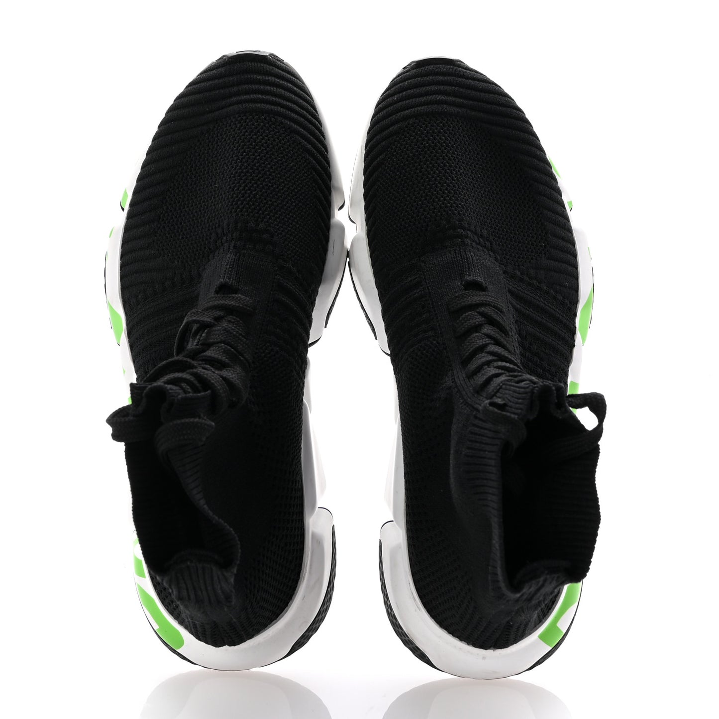 Knit Womens Speed Lace Up Graffiti Sneakers 36 Black White Fluo Green