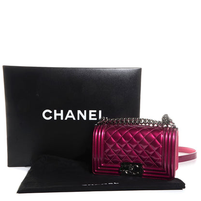 Chanel Metallic Patent Calfskin Quilted Small Boy Flap Pink 9 of 9