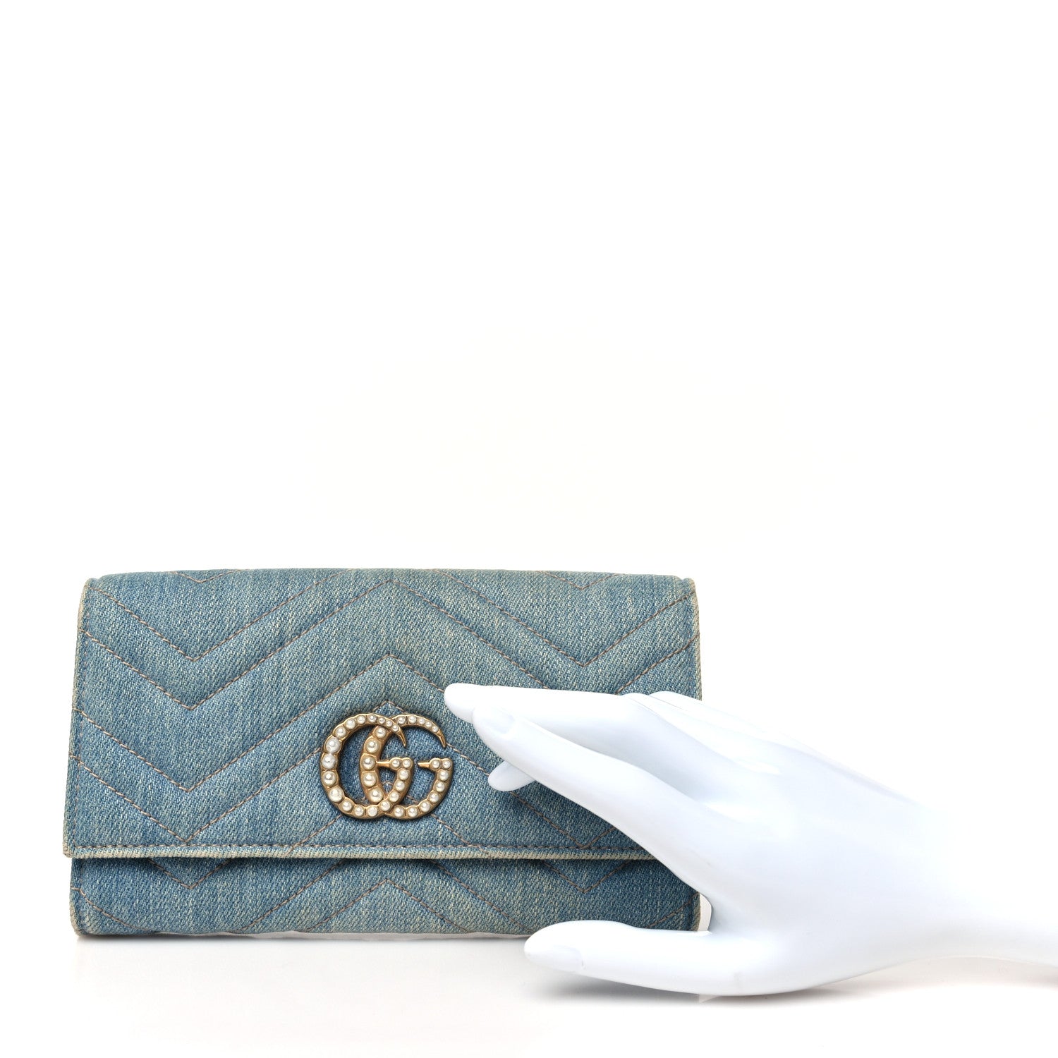 Gucci Denim Matelasse Pearly GG Marmont Continental Wallet Blue 2 of 10