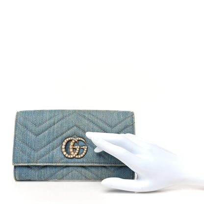 Gucci Denim Matelasse Pearly GG Marmont Continental Wallet Blue 2 of 10