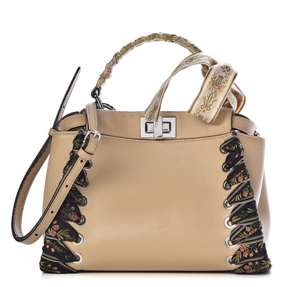 Fendi Nappa Ribbon Lace Up Mini Peekaboo Iconic Satchel Beige 1 of 10