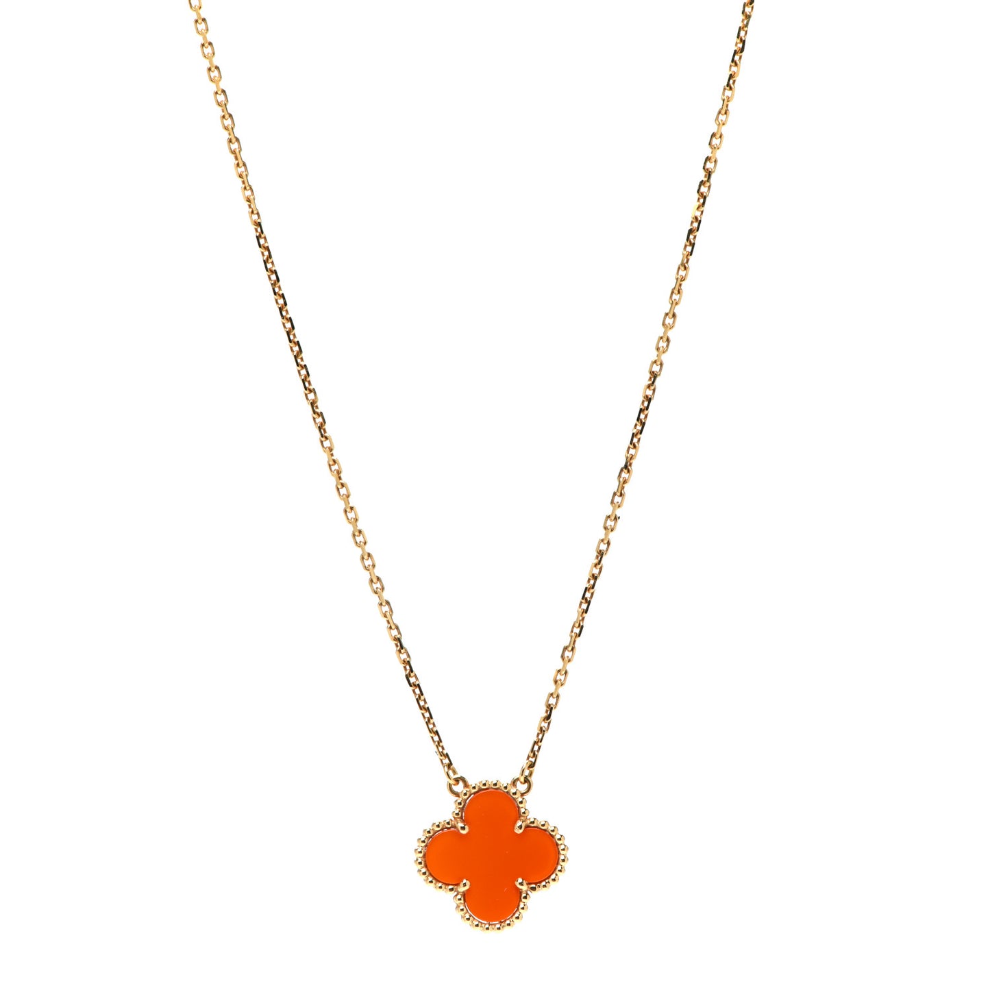 18K Yellow Gold Carnelian Vintage Alhambra Pendant Necklace