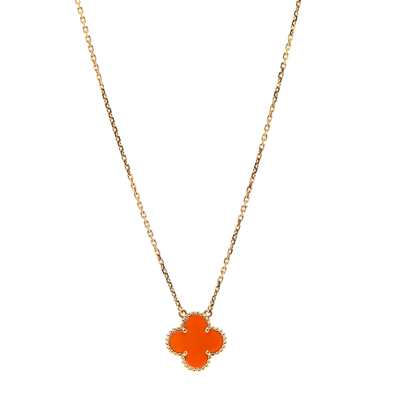 Van Cleef & Arpels 18K Yellow Gold Carnelian Vintage Alhambra Pendant Necklace 1 of 8