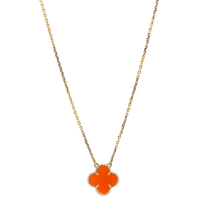 Van Cleef & Arpels 18K Yellow Gold Carnelian Vintage Alhambra Pendant Necklace 1 of 8