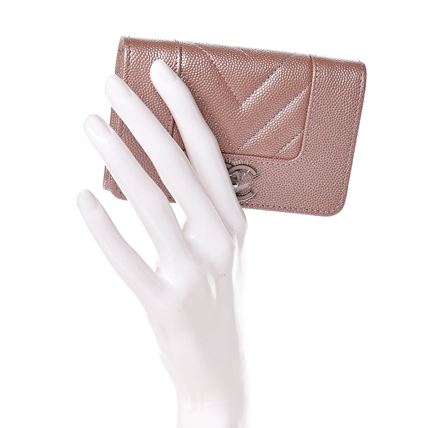 Metallic Caviar Chevron Quilted Vintage Mademoiselle Card Holder Pink