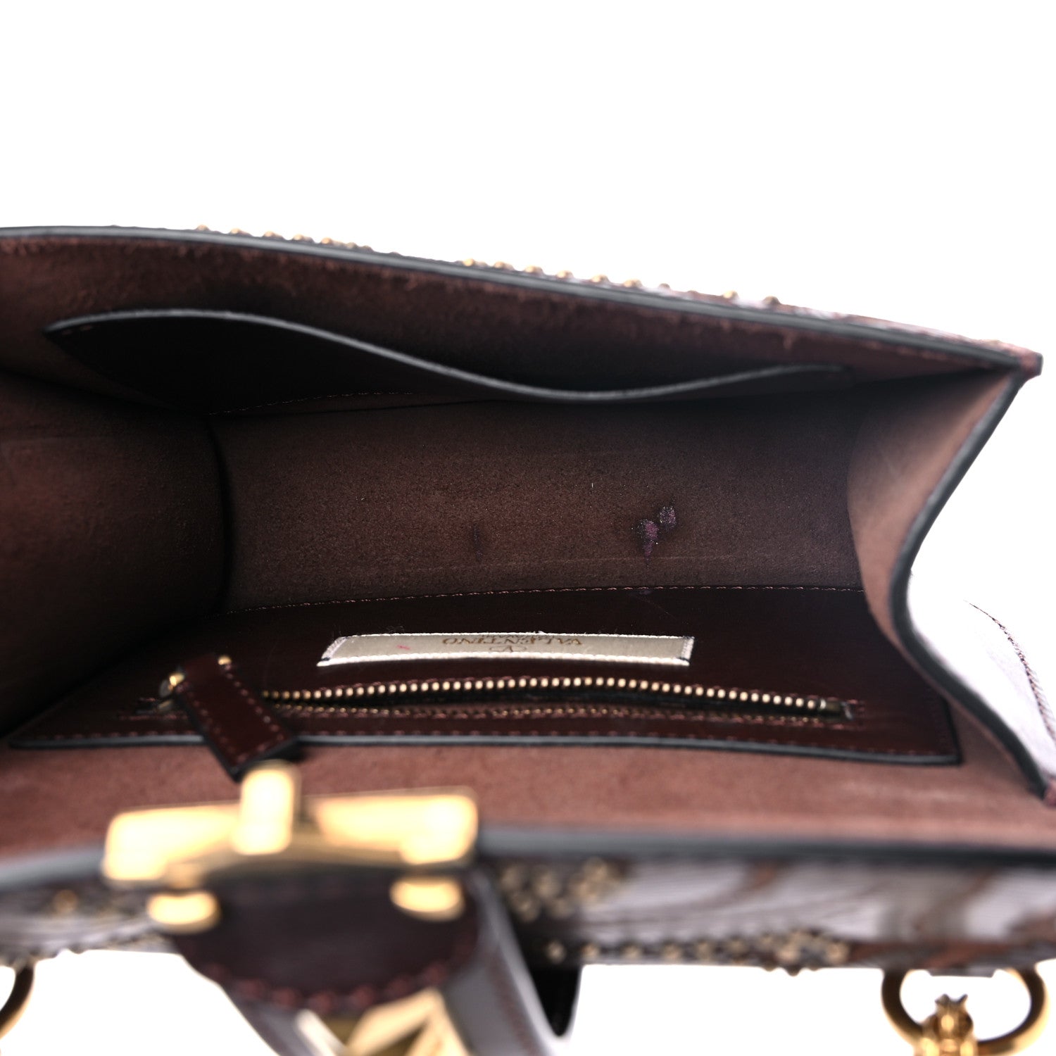 Valentino Garavani Calfskin Embossed Studded Small Glam Lock Rockstud Flap Cacao 4 of 9