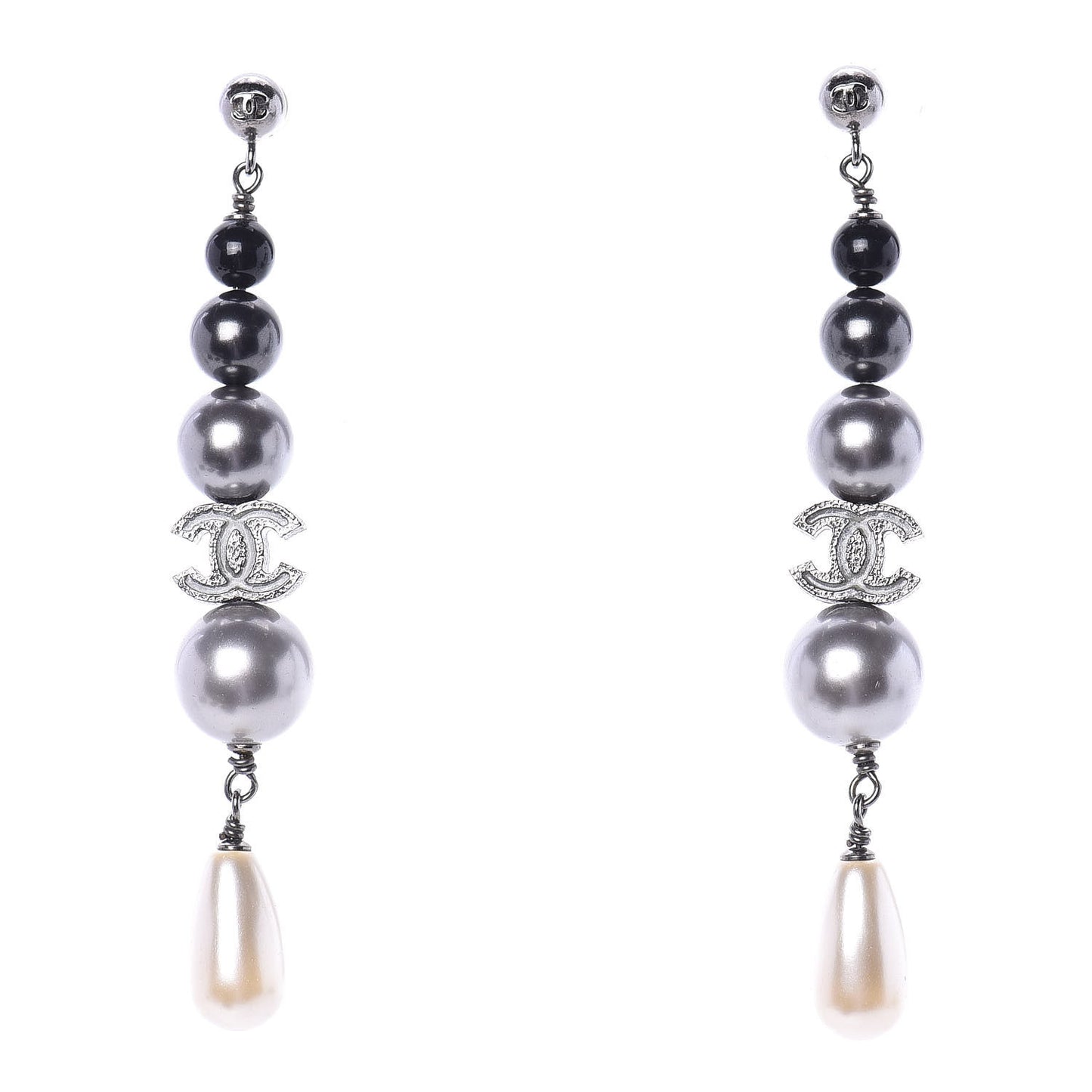 Ruthenium Pearl CC Drop Earrings Grey