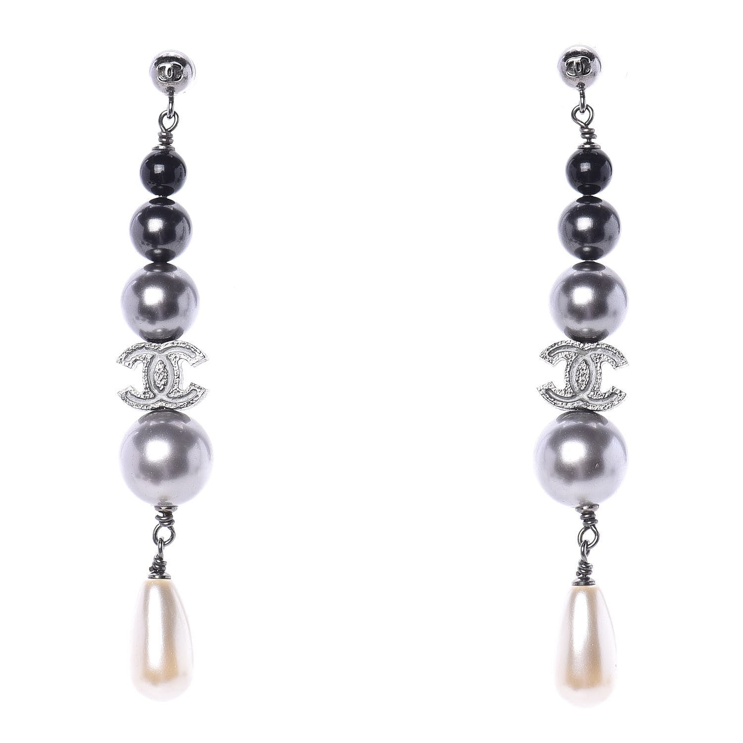 Chanel Ruthenium Pearl CC Drop Earrings Grey 1 of 4