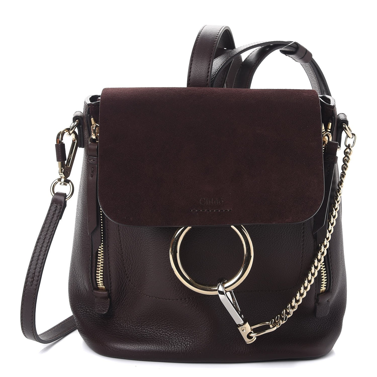 Chloe Suede Calfskin Small Faye Backpack Carbon Brown 1 of 7