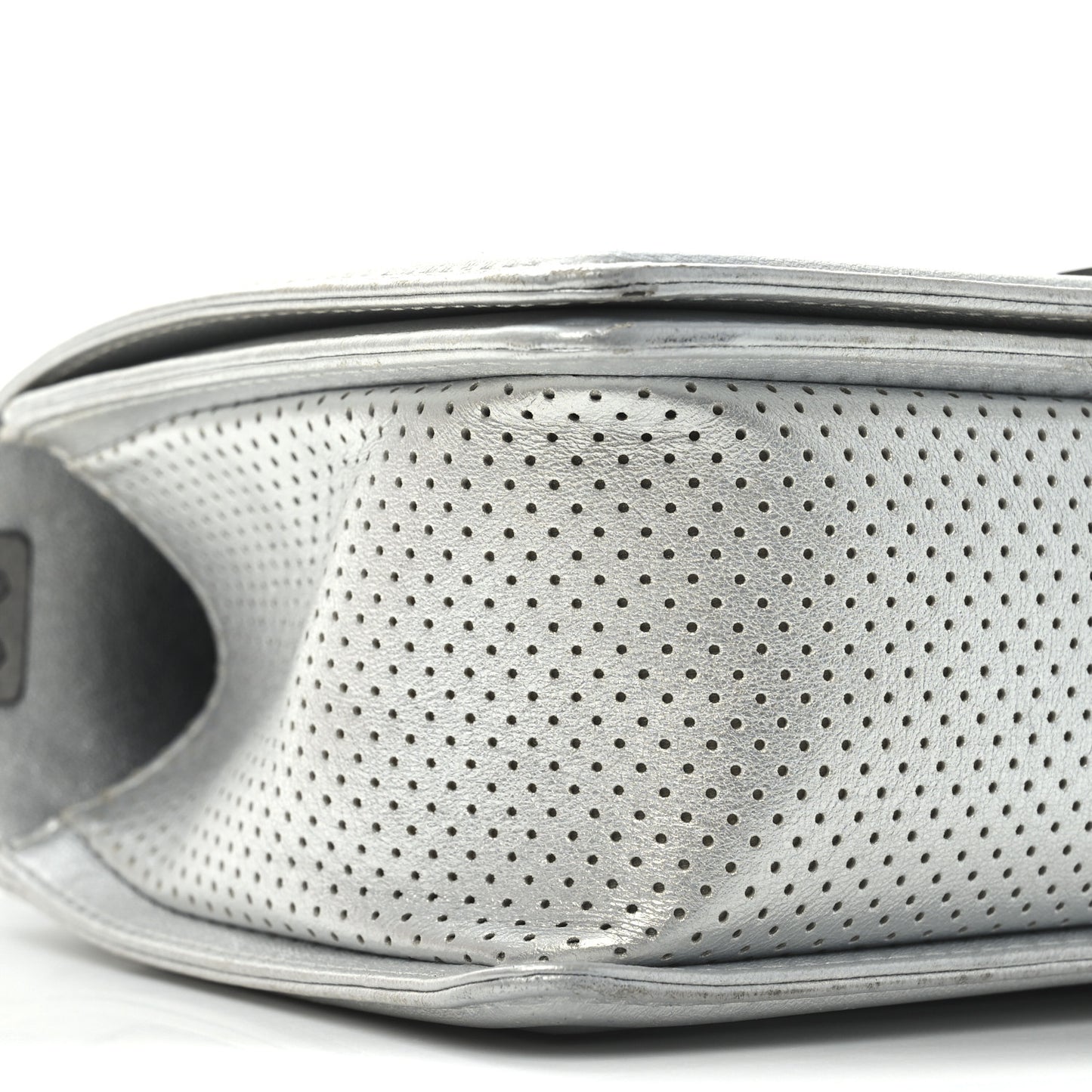 Metallic Lambskin Perforated Quilted Medium Boy Flap Argent
