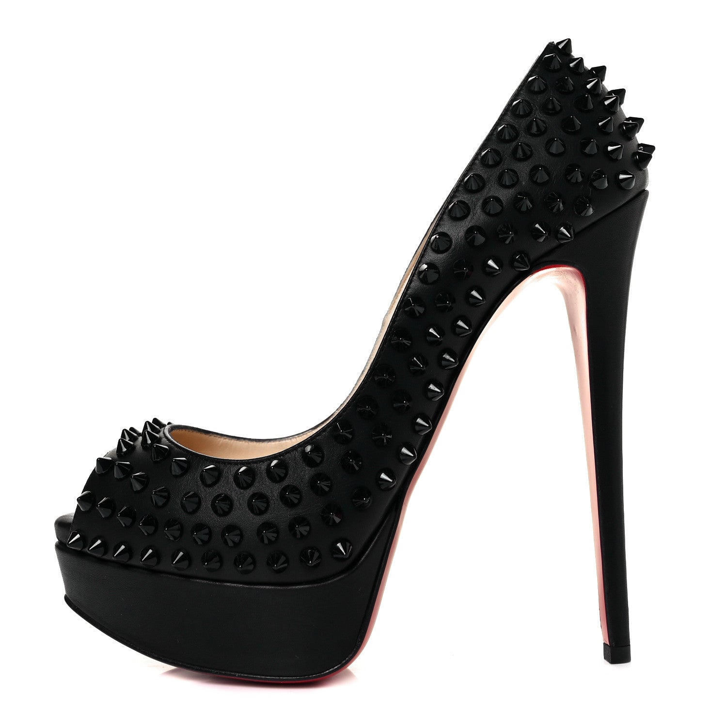 Christian Louboutin Calfskin Lady Peep Spikes VIP 150 Pumps 39 Black 1 of 8