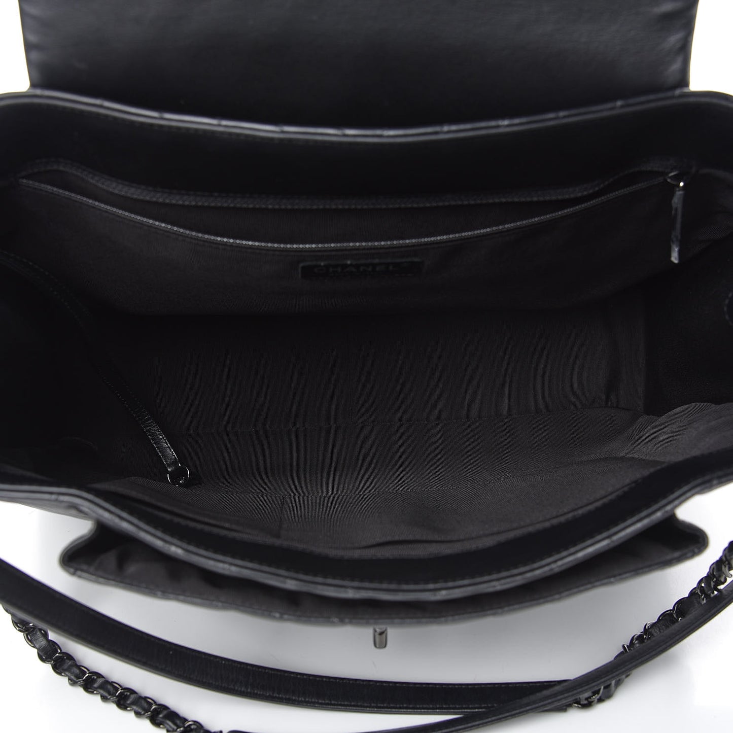 Calfskin Chevron Quilted Flap Tote So Black