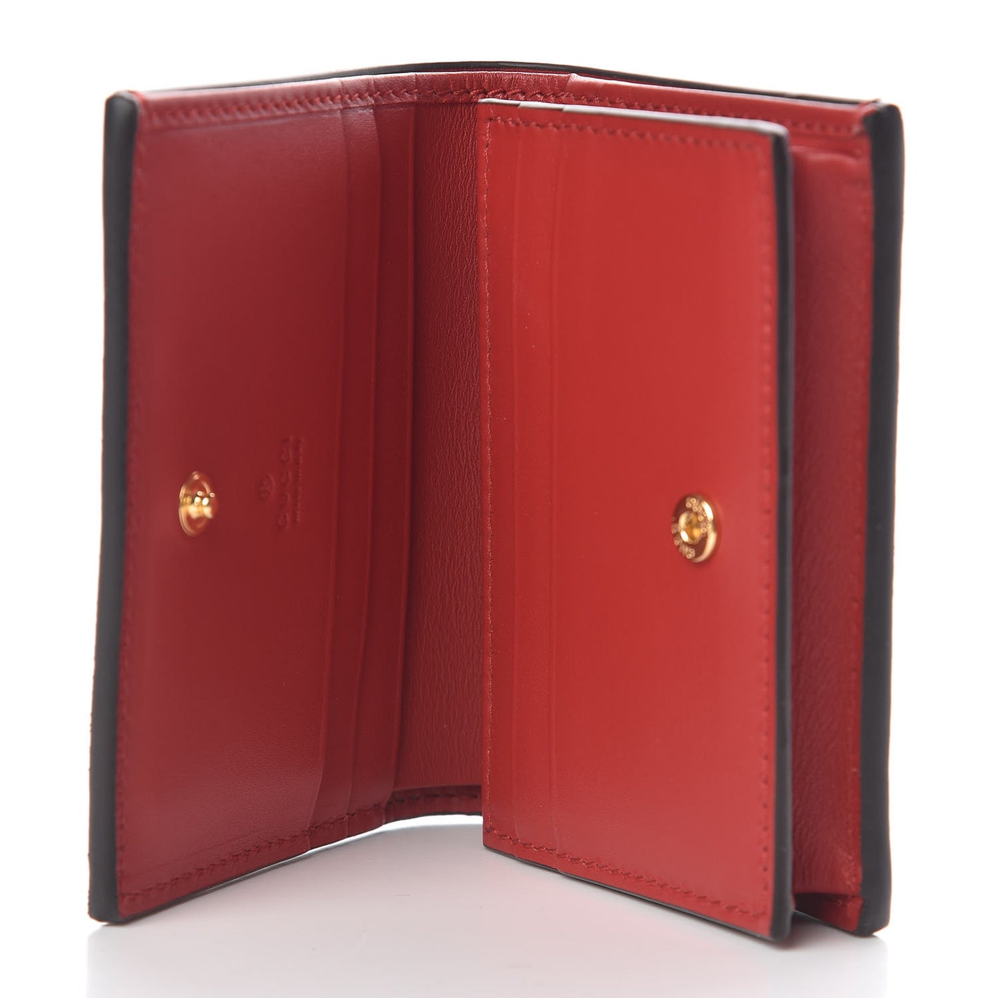 GG Supreme Monogram Bosco Patch Card Case Wallet Beige Malva Hibiscus Red